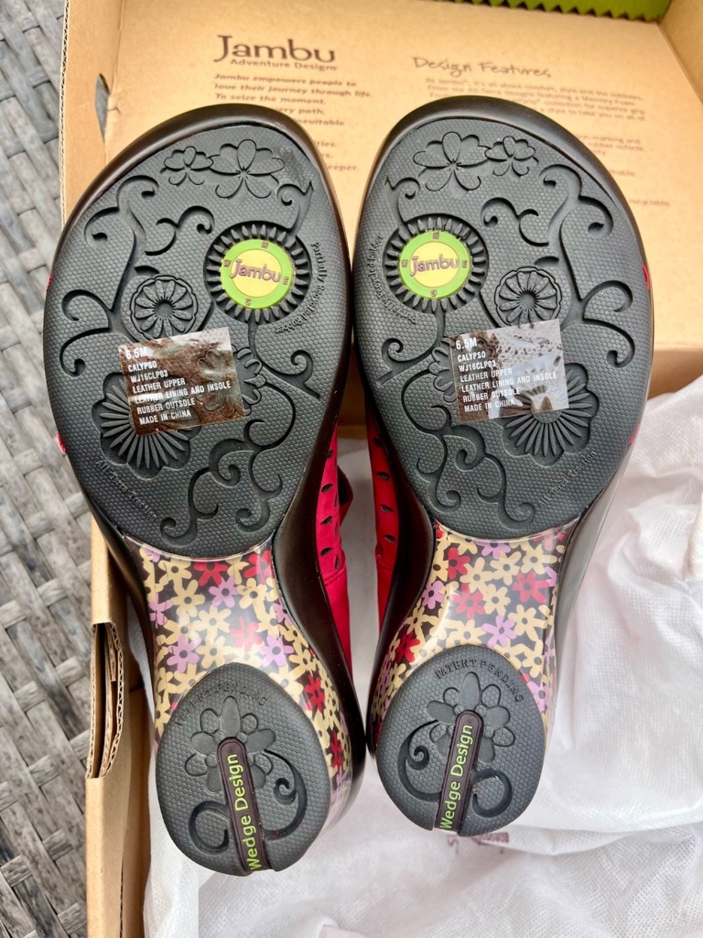 NIB Jambu Red Calypso Rare Discontinued Style Mary Jane Wedge Shoes brand new - Picture 7 of 10